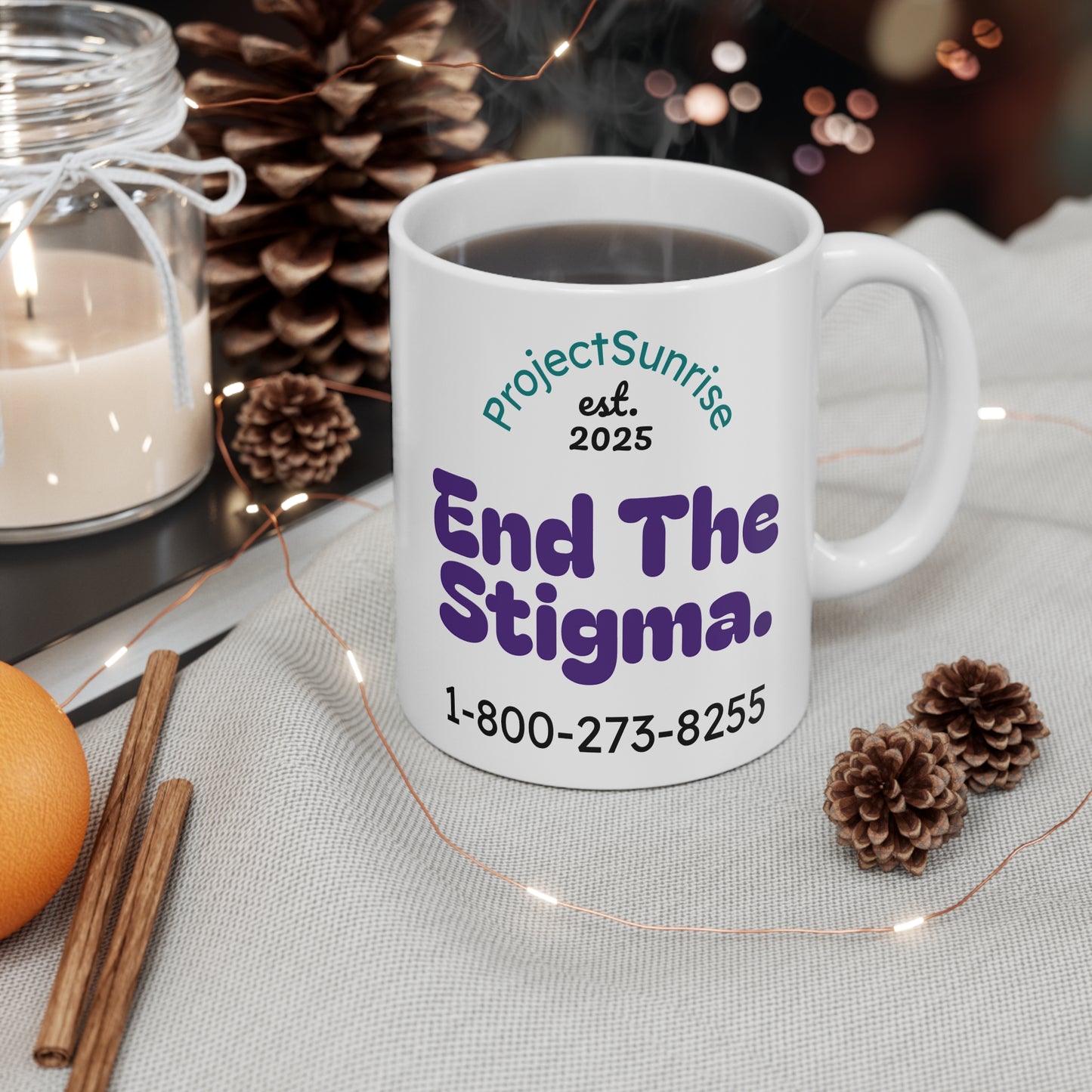 End The Stigma Coffee Cup, Mental Health Awareness.